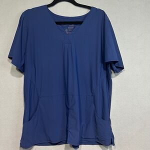 Greys Anatomy EDGE Scrub Top Womens XL Blue V-Neck Medical Short Sleeve